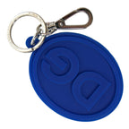 Dolce & Gabbana Blue Rubber DG Logo Silver Brass Metal Keyring Keychain
