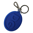 Dolce & Gabbana Blue Rubber DG Logo Silver Brass Metal Keyring Keychain