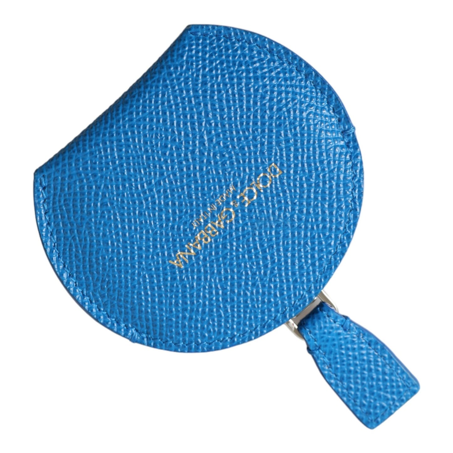 Dolce & Gabbana Blue Calfskin Leather Round Logo Hand Mirror Holder