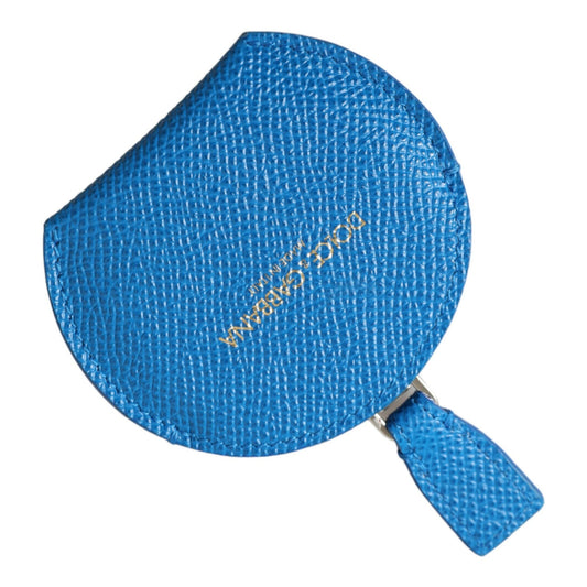 Dolce & Gabbana Blue Calfskin Leather Round Logo Hand Mirror Holder