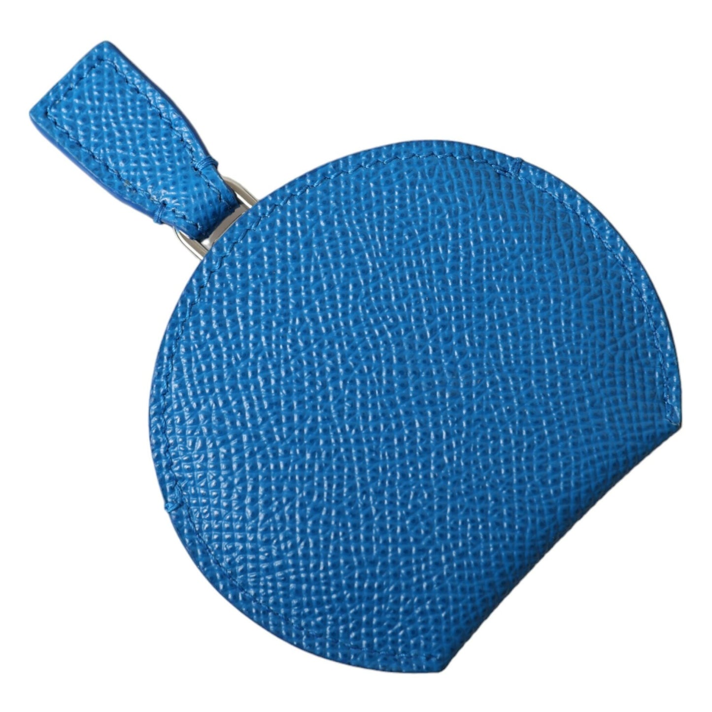 Dolce & Gabbana Blue Calfskin Leather Round Logo Hand Mirror Holder