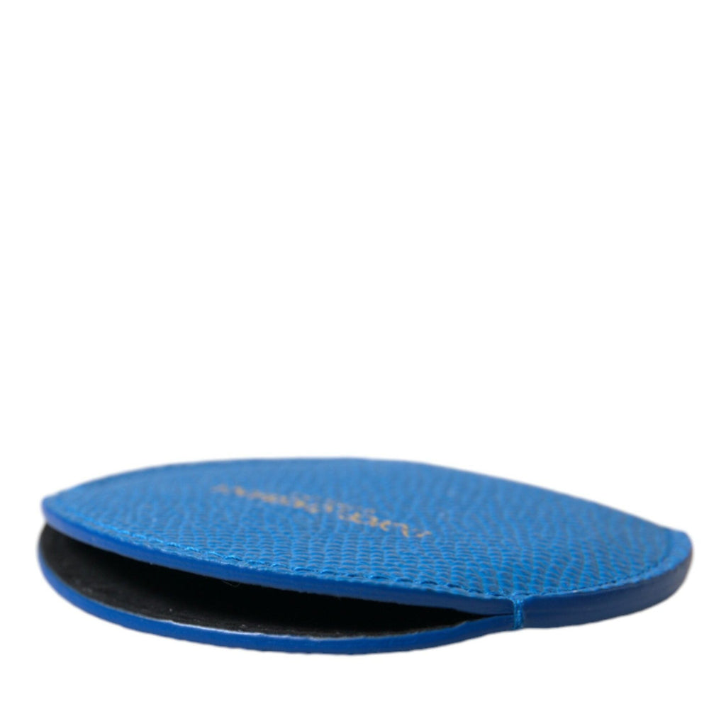 Dolce & Gabbana Blue Calfskin Leather Round Logo Hand Mirror Holder