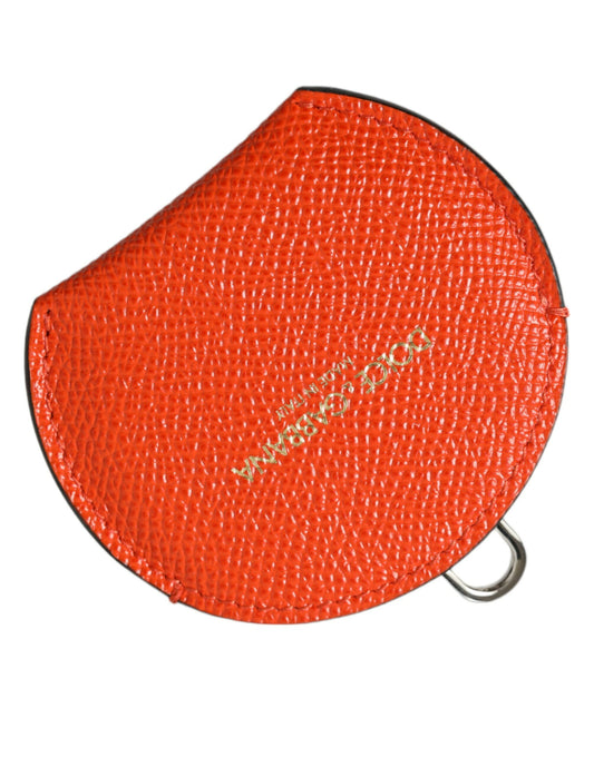 Dolce & Gabbana Orange Calfskin Leather Round Logo Hand Mirror Holder Dolce & Gabbana