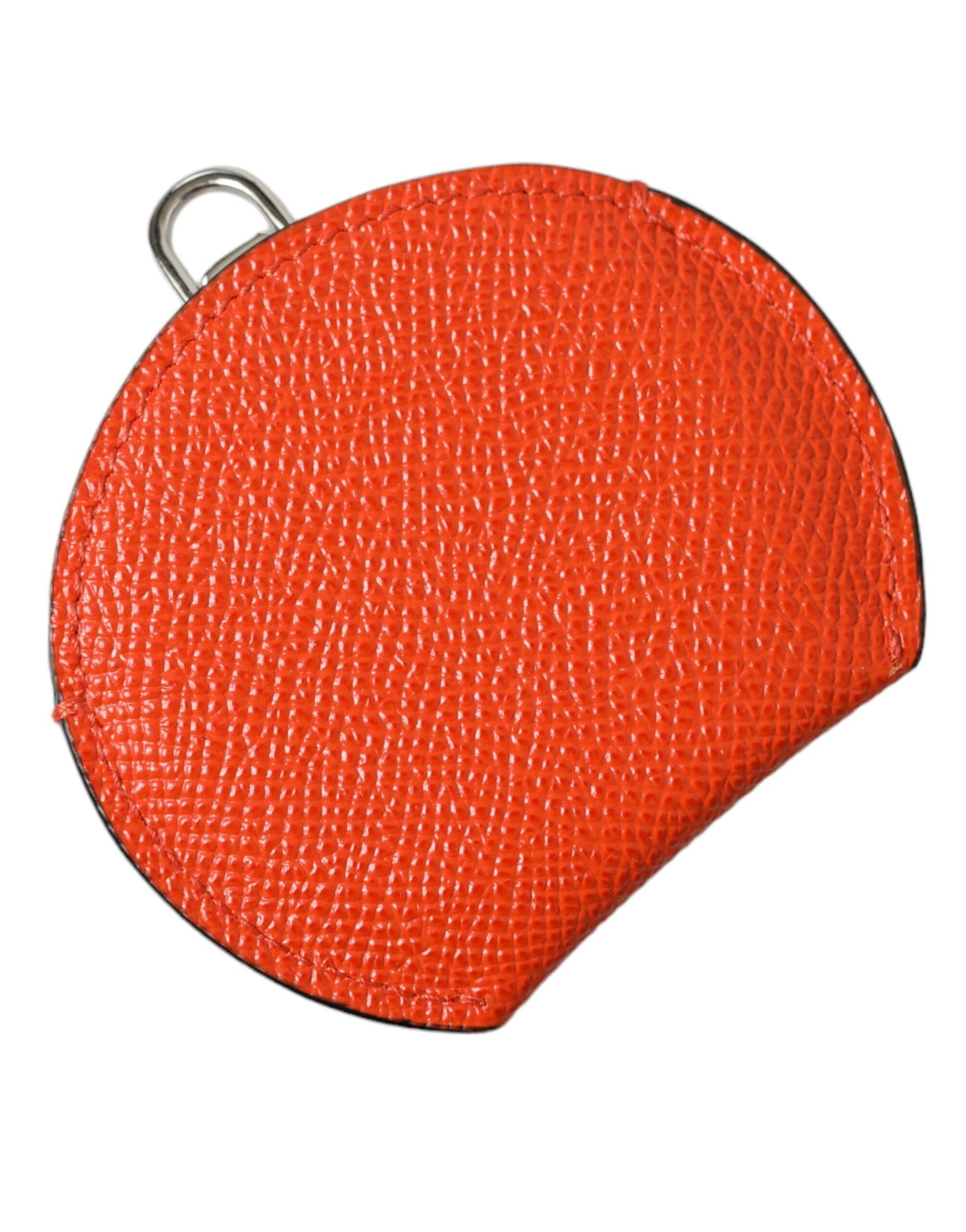 Dolce & Gabbana Orange Calfskin Leather Round Logo Hand Mirror Holder Dolce & Gabbana