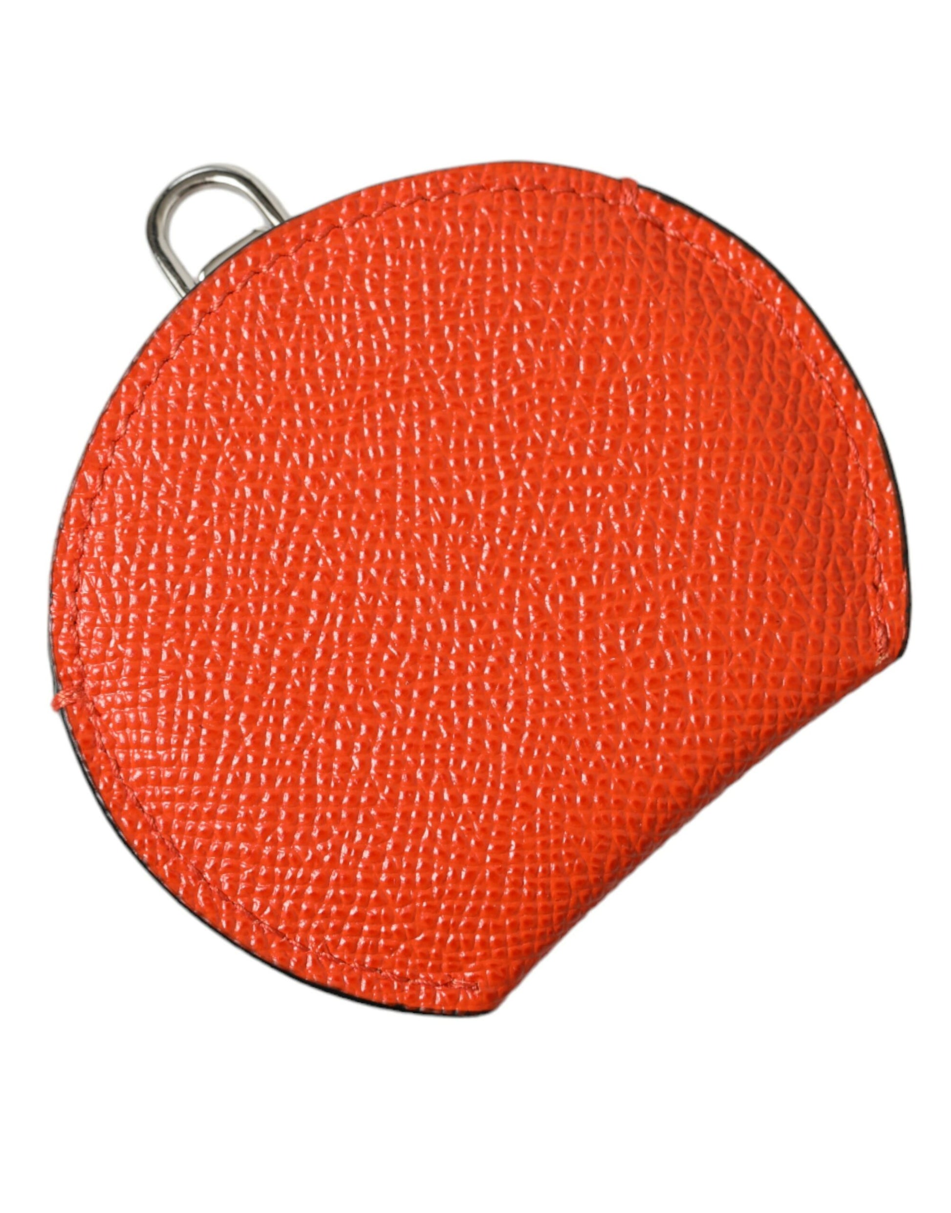 Dolce & Gabbana Orange Calfskin Leather Round Logo Hand Mirror Holder Dolce & Gabbana