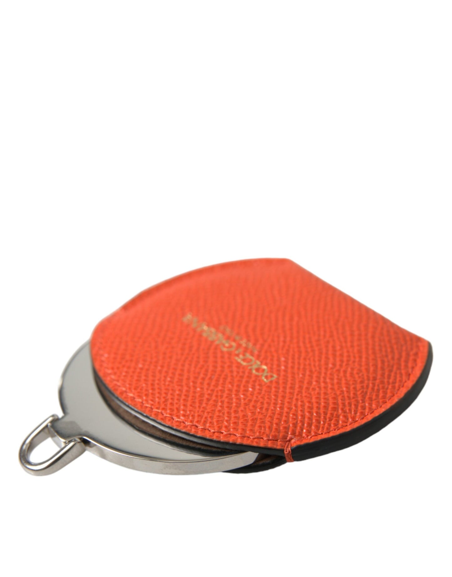 Dolce & Gabbana Orange Calfskin Leather Round Logo Hand Mirror Holder Dolce & Gabbana