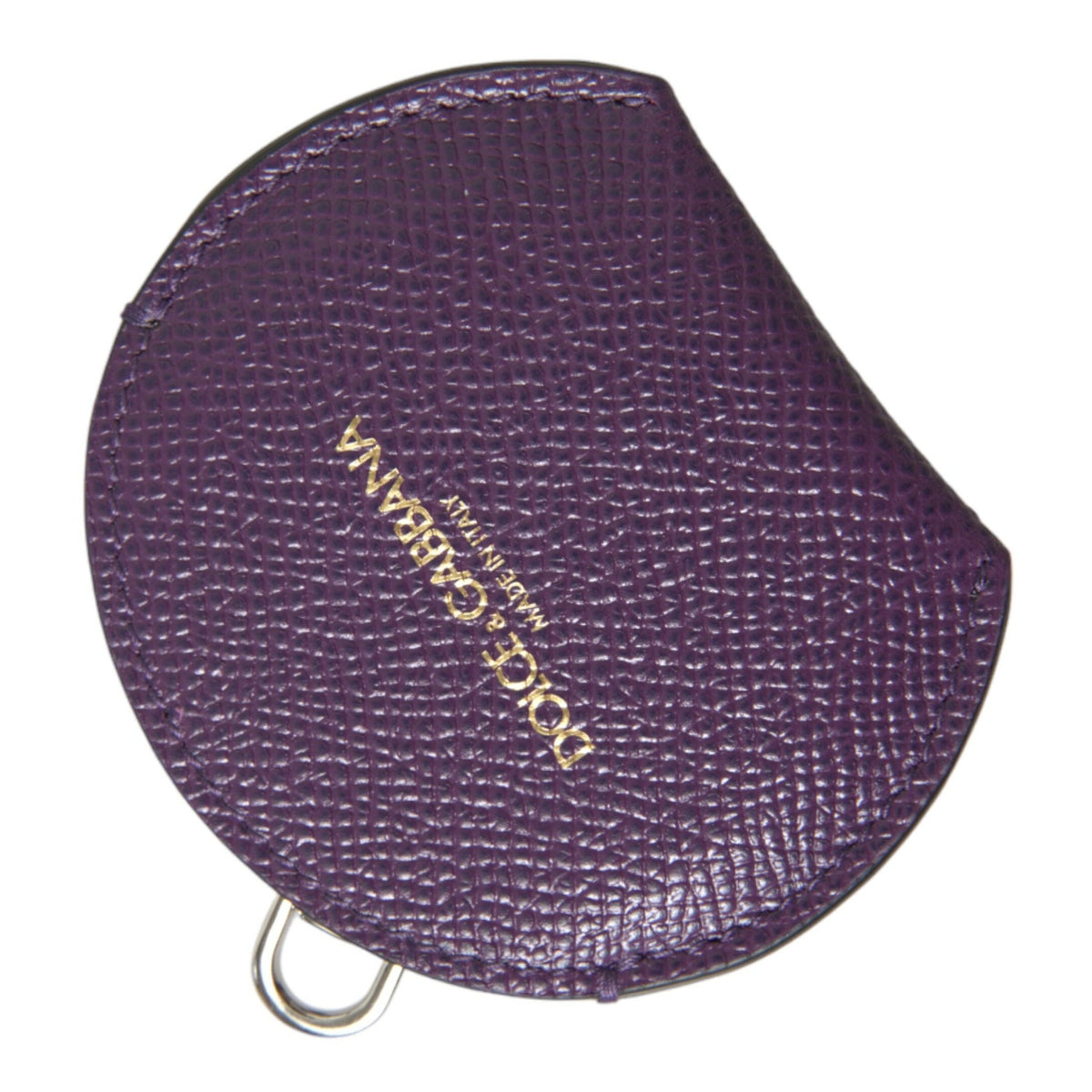 Dolce & Gabbana Purple Calfskin Leather Round Logo Hand Mirror Holder
