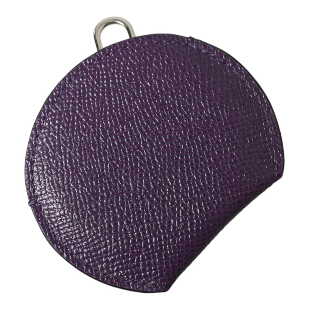 Dolce & Gabbana Purple Calfskin Leather Round Logo Hand Mirror Holder