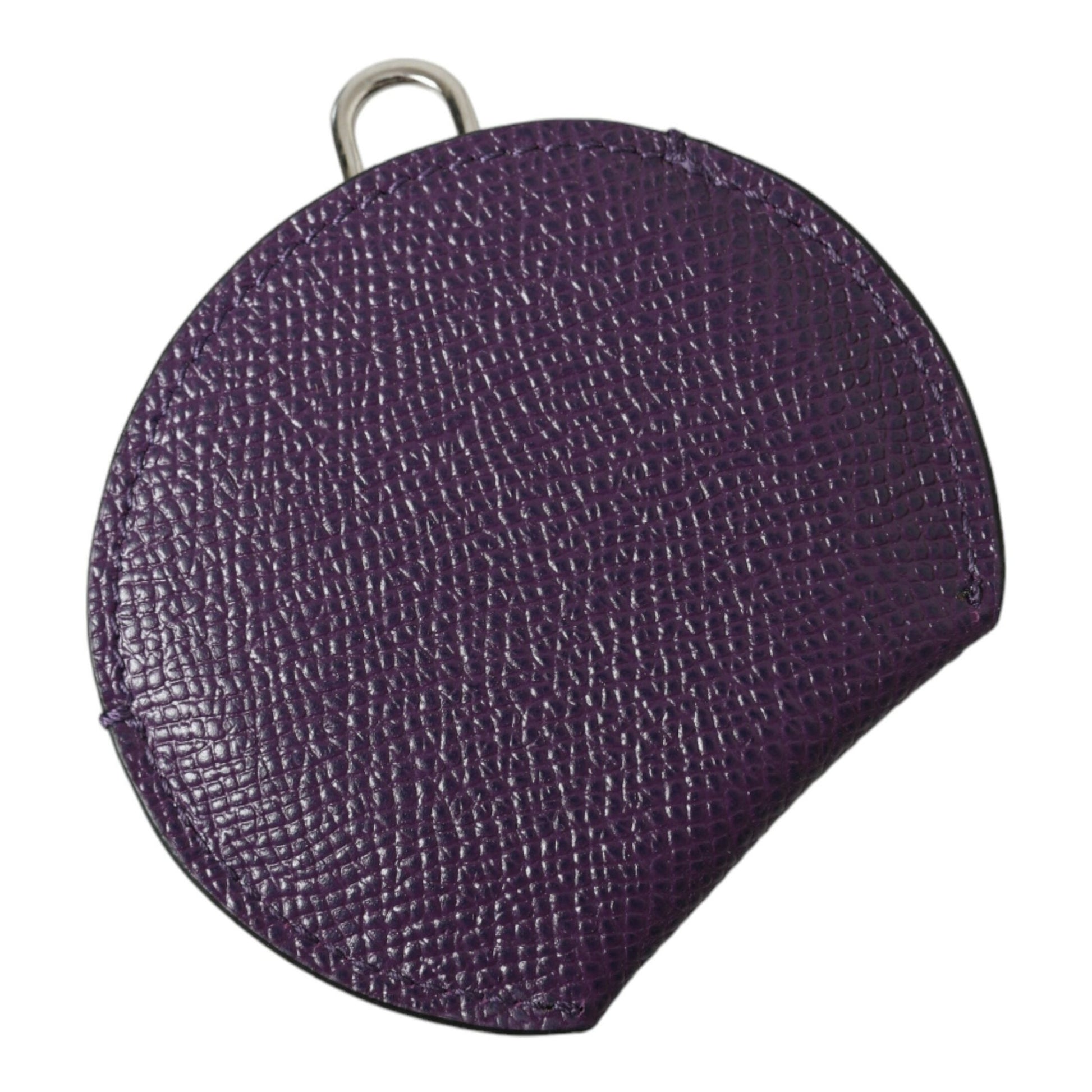 Dolce & Gabbana Purple Calfskin Leather Round Logo Hand Mirror Holder Dolce & Gabbana