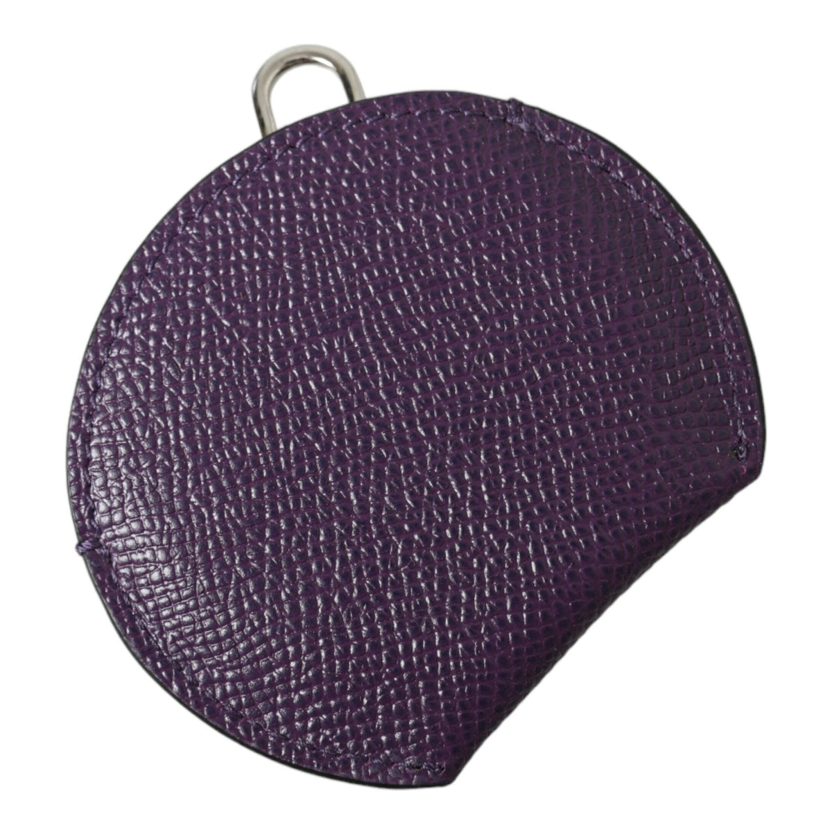 Dolce & Gabbana Purple Calfskin Leather Round Logo Hand Mirror Holder