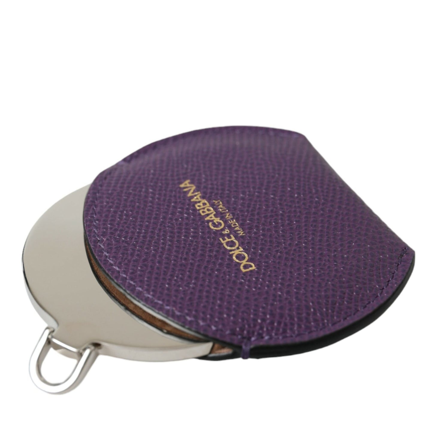 Dolce & Gabbana Purple Calfskin Leather Round Logo Hand Mirror Holder Dolce & Gabbana
