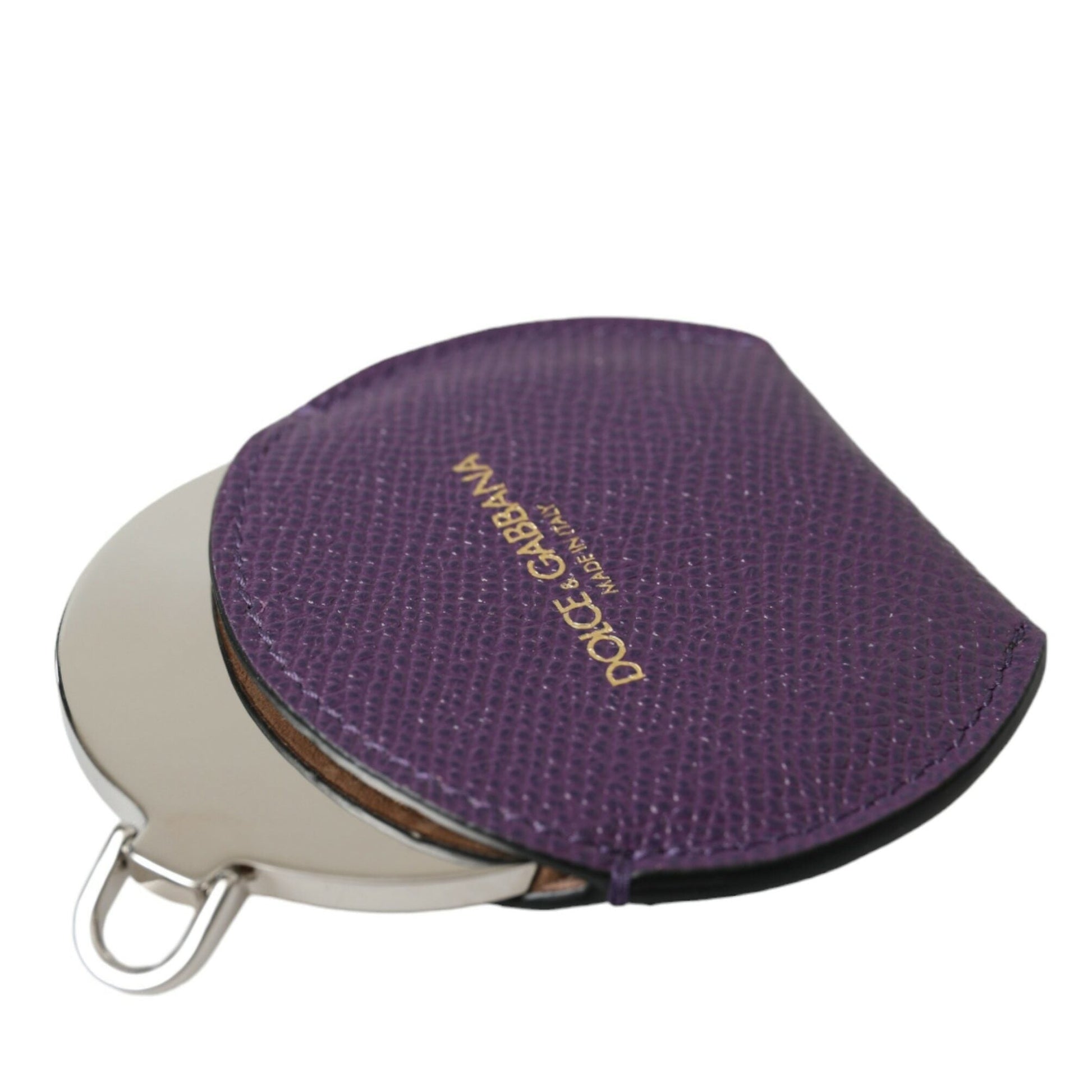 Dolce & Gabbana Purple Calfskin Leather Round Logo Hand Mirror Holder Dolce & Gabbana
