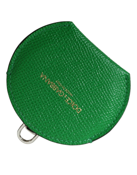 Dolce & Gabbana Green Calfskin Leather Round Logo Hand Mirror Holder Dolce & Gabbana