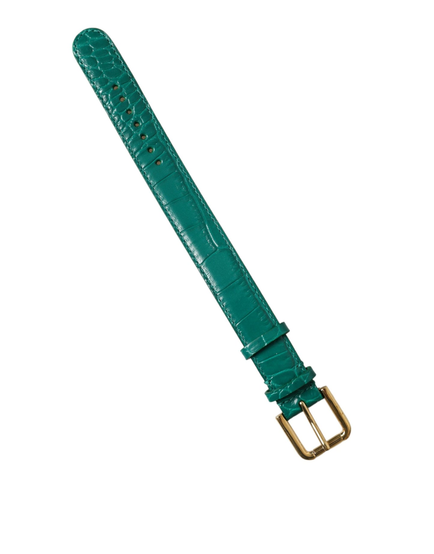 Dolce & Gabbana Green Textured Leather Gold Tone Metal Buckle Neckband Dolce & Gabbana