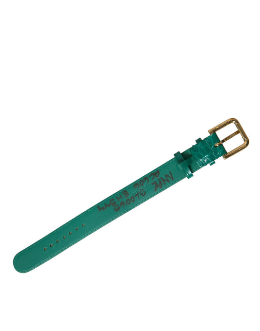 Dolce & Gabbana Green Textured Leather Gold Tone Metal Buckle Neckband Dolce & Gabbana