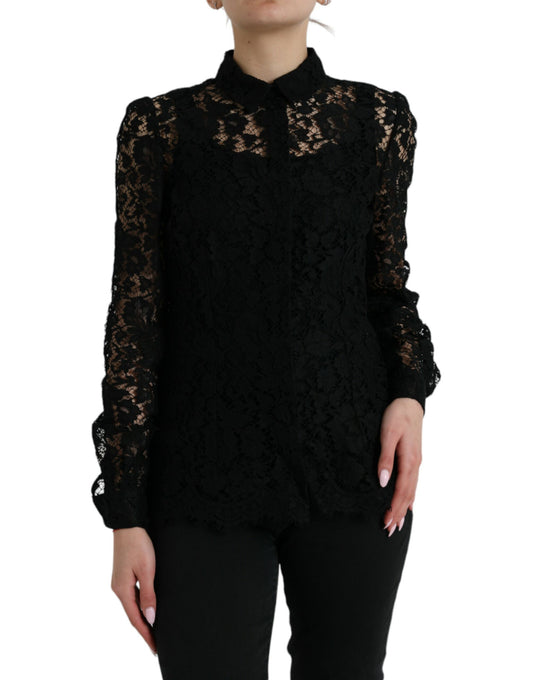 Dolce & Gabbana Black Floral Lace Long Sleeves Blouse Top Dolce & Gabbana
