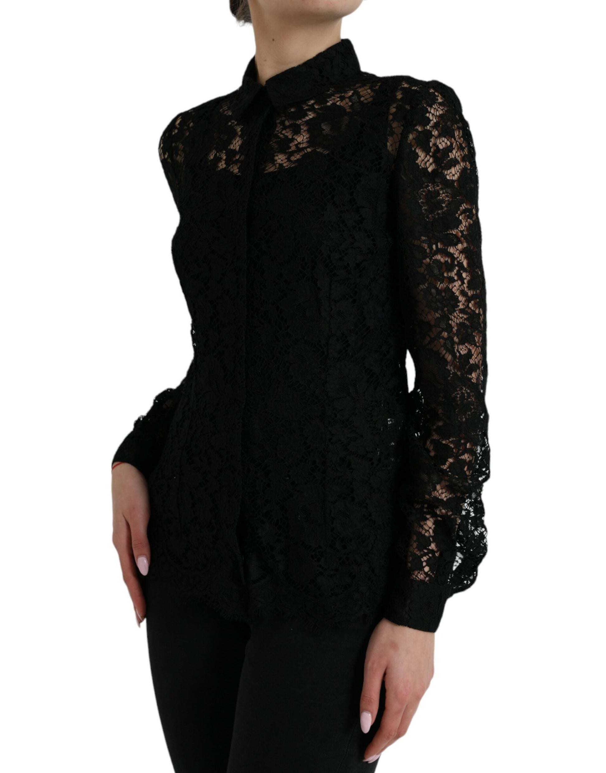 Dolce & Gabbana Black Floral Lace Long Sleeves Blouse Top Dolce & Gabbana