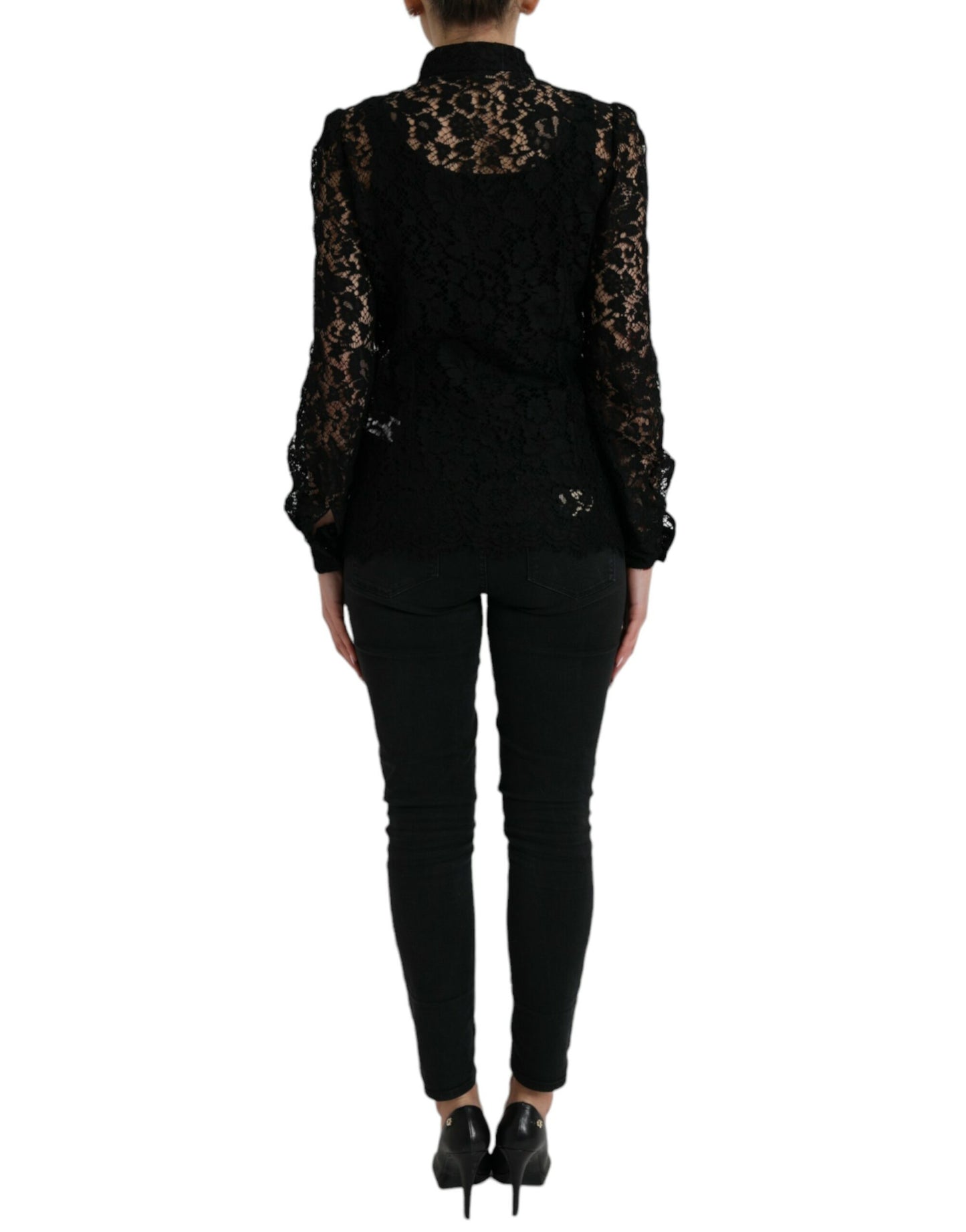 Dolce & Gabbana Black Floral Lace Long Sleeves Blouse Top Dolce & Gabbana
