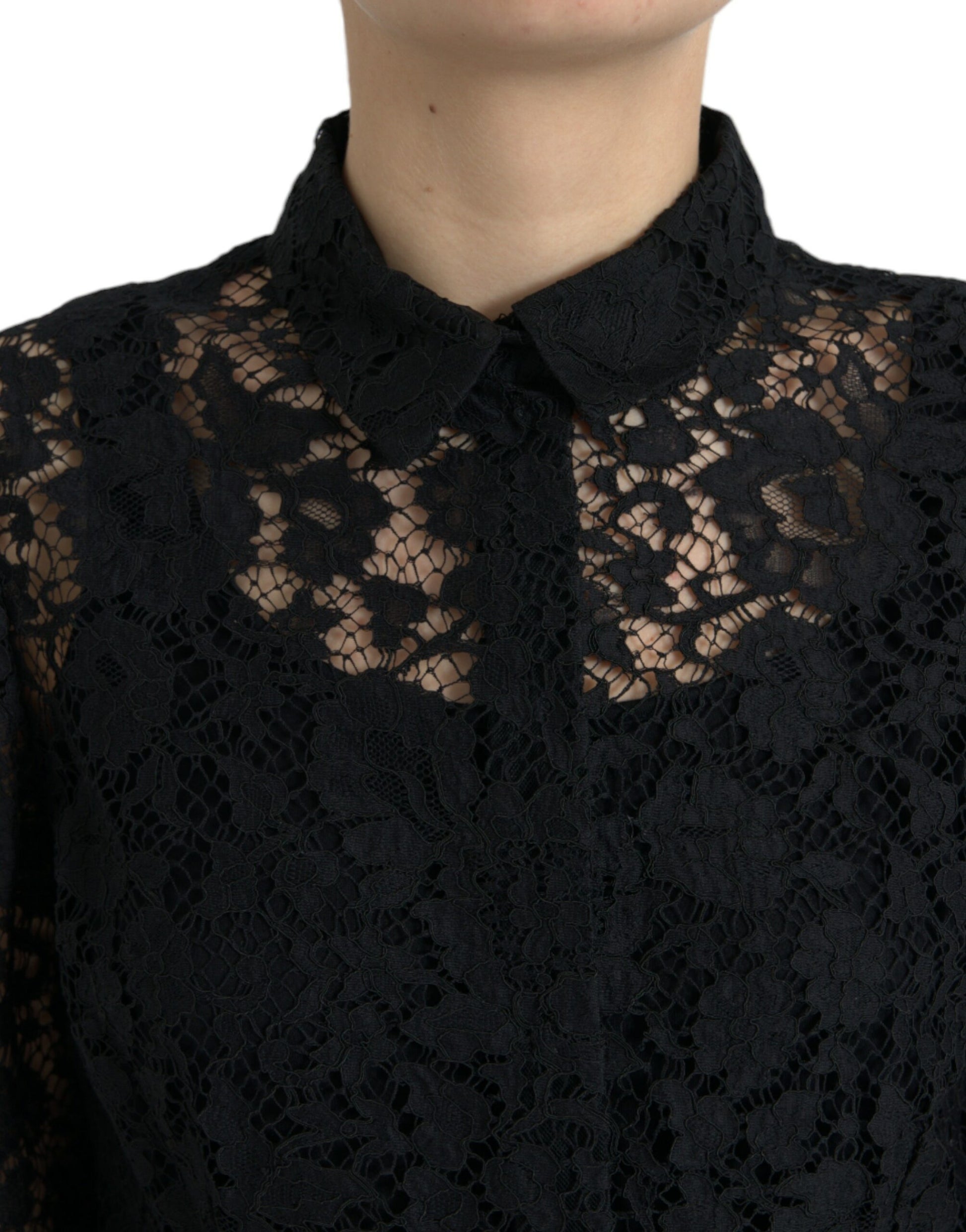 Dolce & Gabbana Black Floral Lace Long Sleeves Blouse Top Dolce & Gabbana