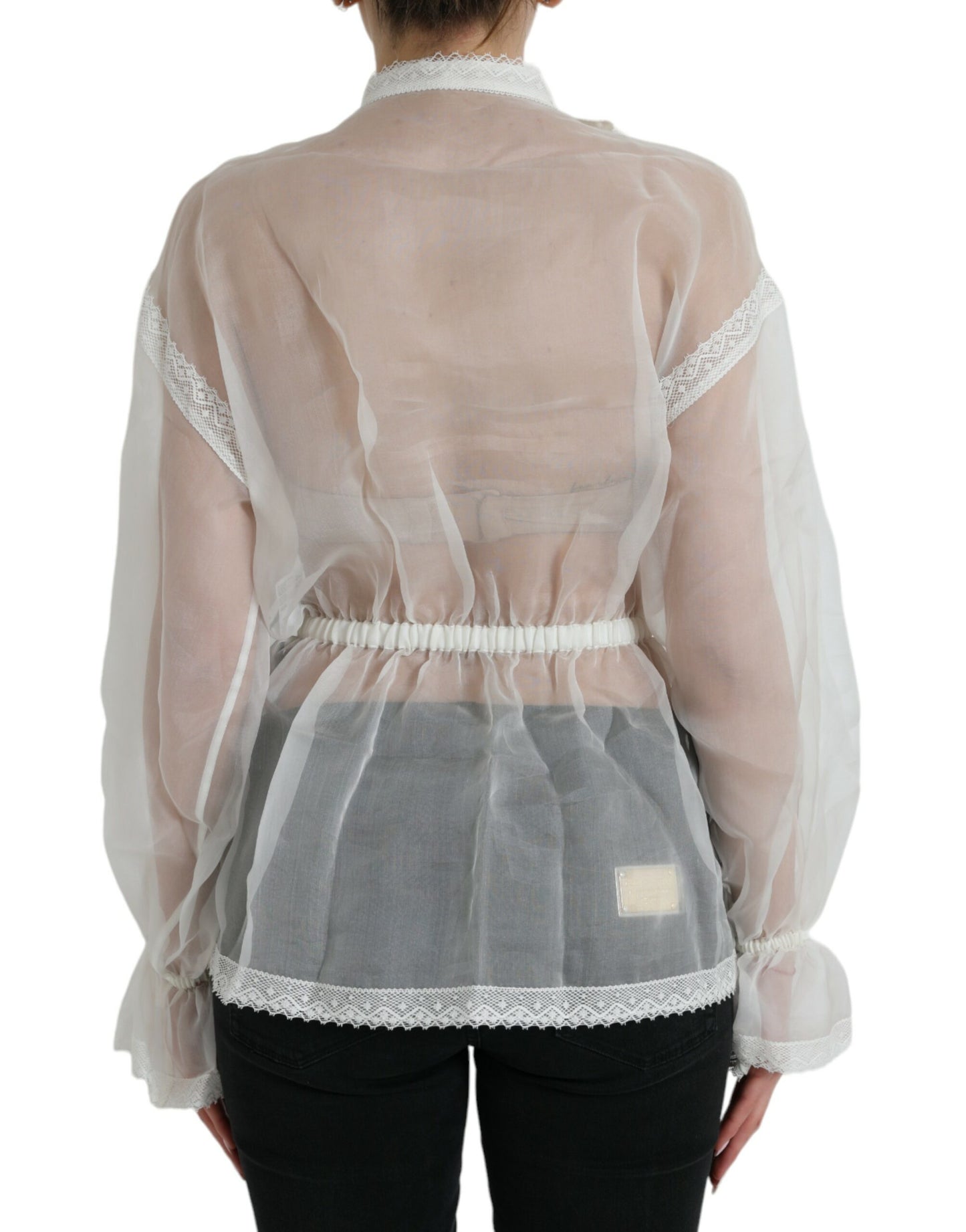 Dolce & Gabbana White Silk Long Sleeves Ascot Collar Top Dolce & Gabbana