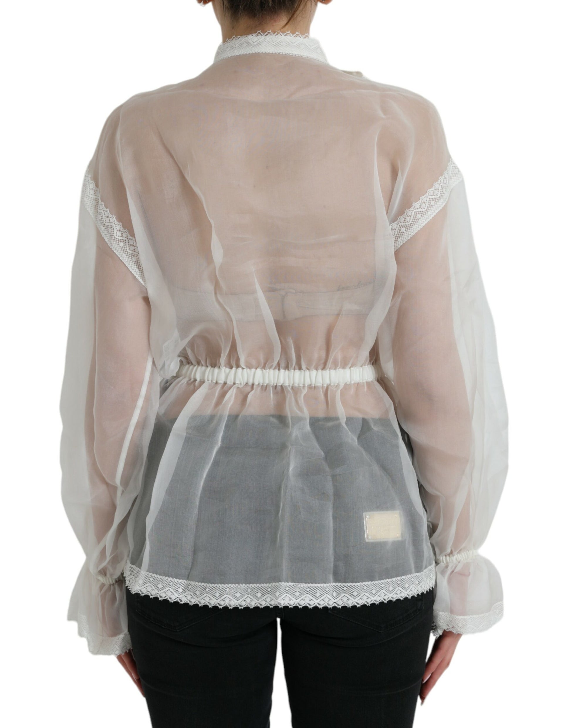 Dolce & Gabbana White Silk Long Sleeves Ascot Collar Top Dolce & Gabbana