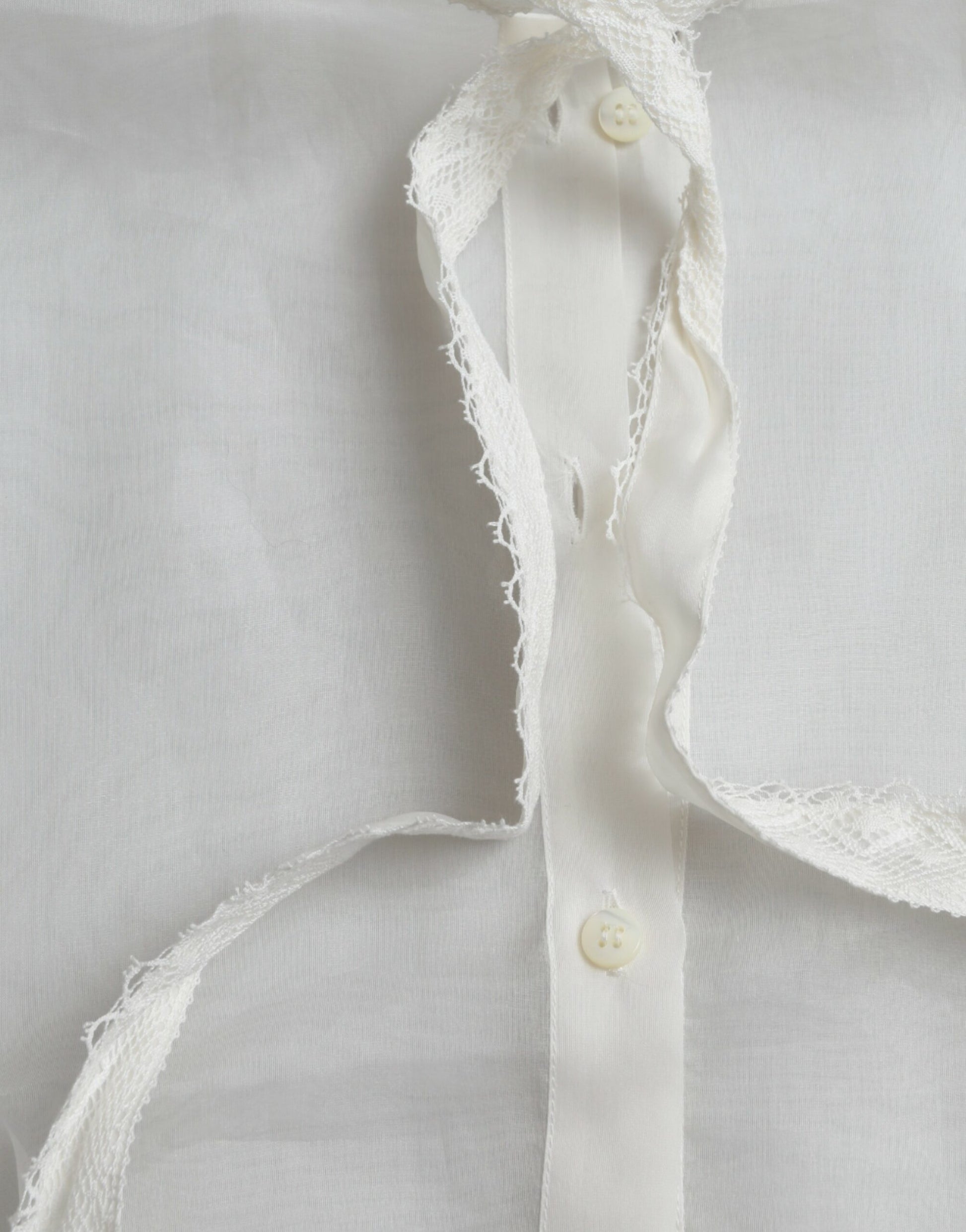 Dolce & Gabbana White Silk Long Sleeves Ascot Collar Top Dolce & Gabbana
