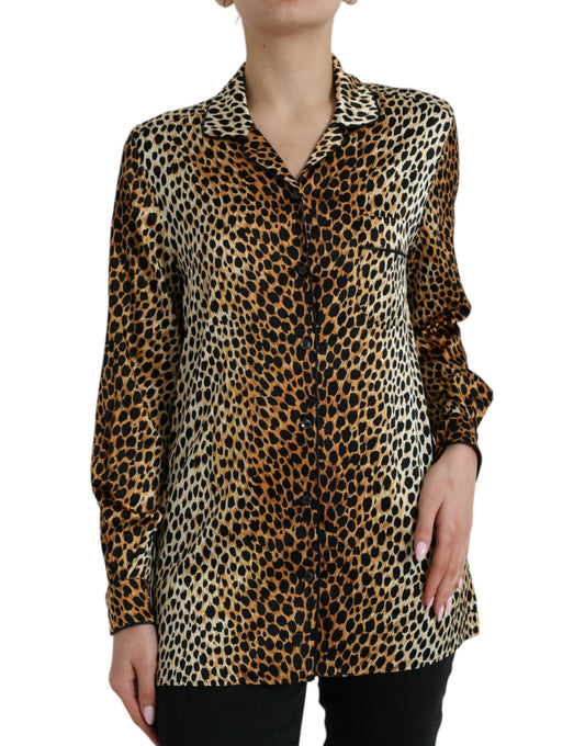 Dolce & Gabbana Brown Leopard Print Long Sleeves Blouse Top Dolce & Gabbana