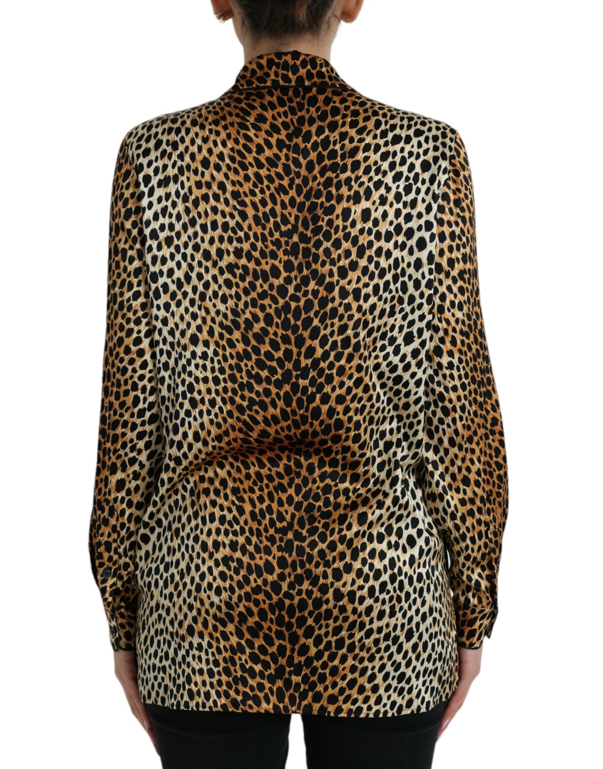 Dolce & Gabbana Brown Leopard Print Long Sleeves Blouse Top Dolce & Gabbana