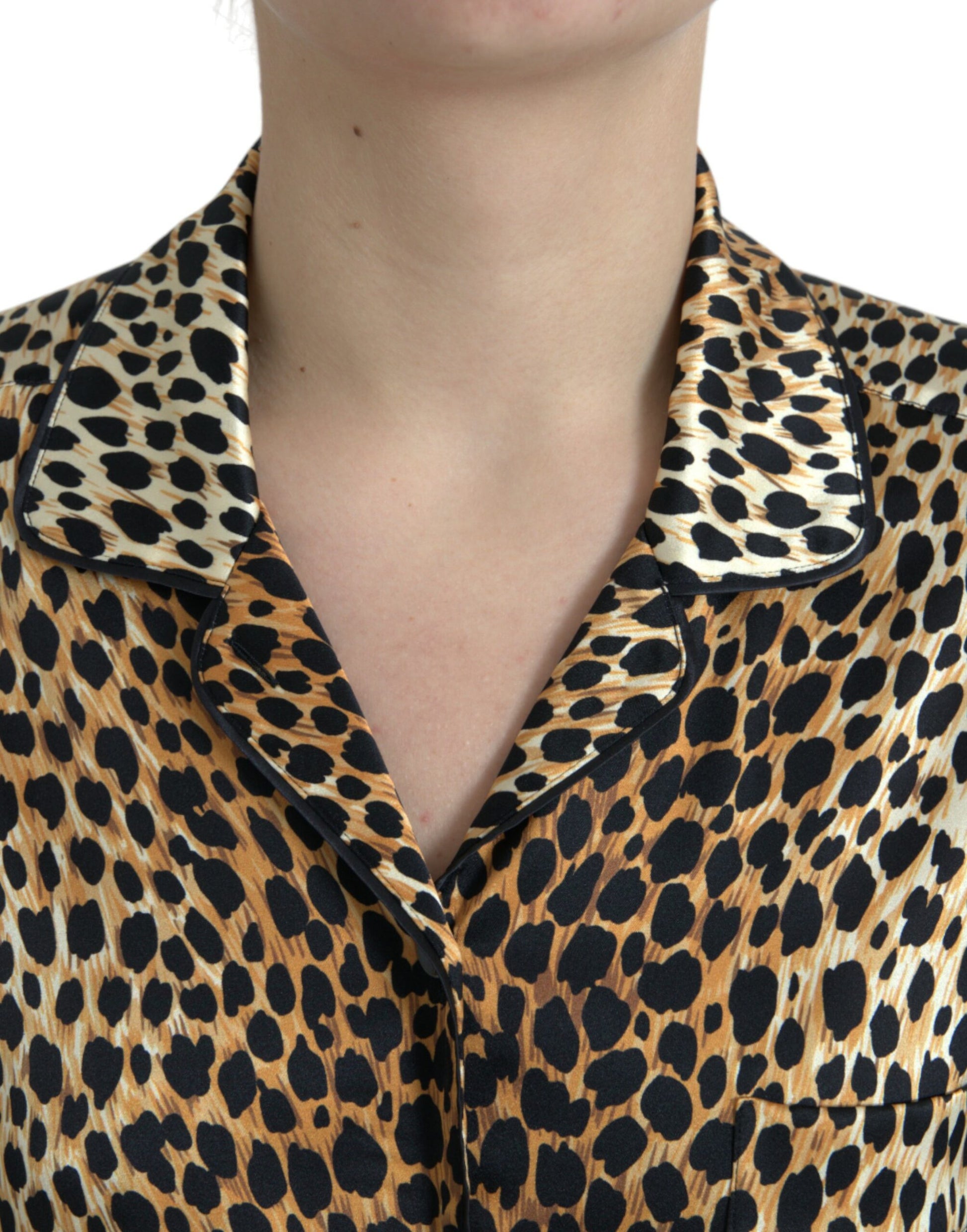Dolce & Gabbana Brown Leopard Print Long Sleeves Blouse Top Dolce & Gabbana
