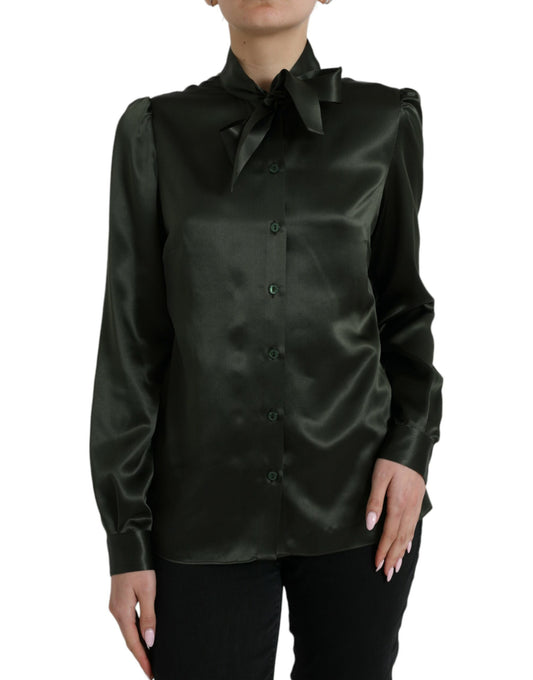 Dolce & Gabbana Gray Long Sleeves Ascot Collar Blouse Top Dolce & Gabbana