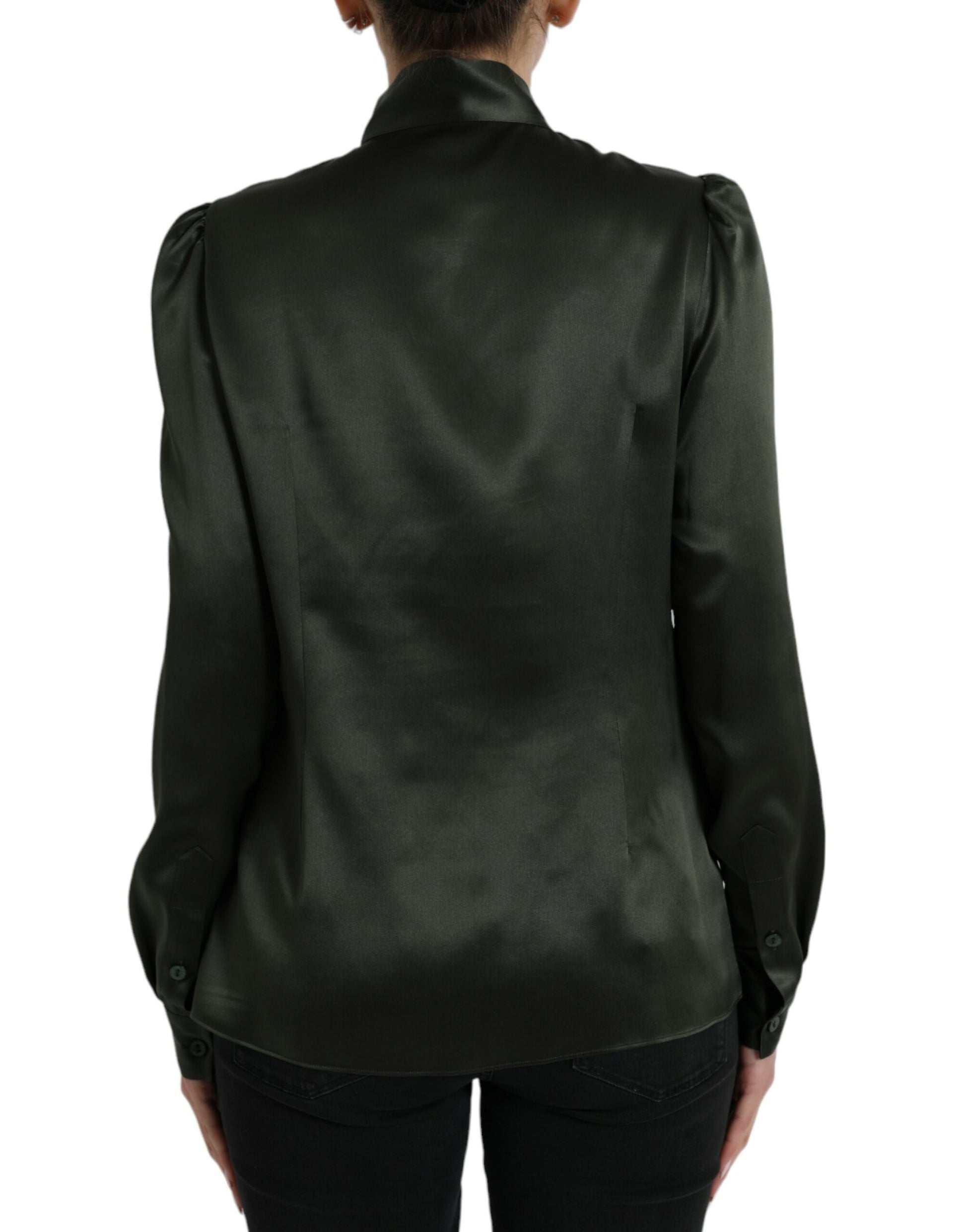 Dolce & Gabbana Gray Long Sleeves Ascot Collar Blouse Top Dolce & Gabbana