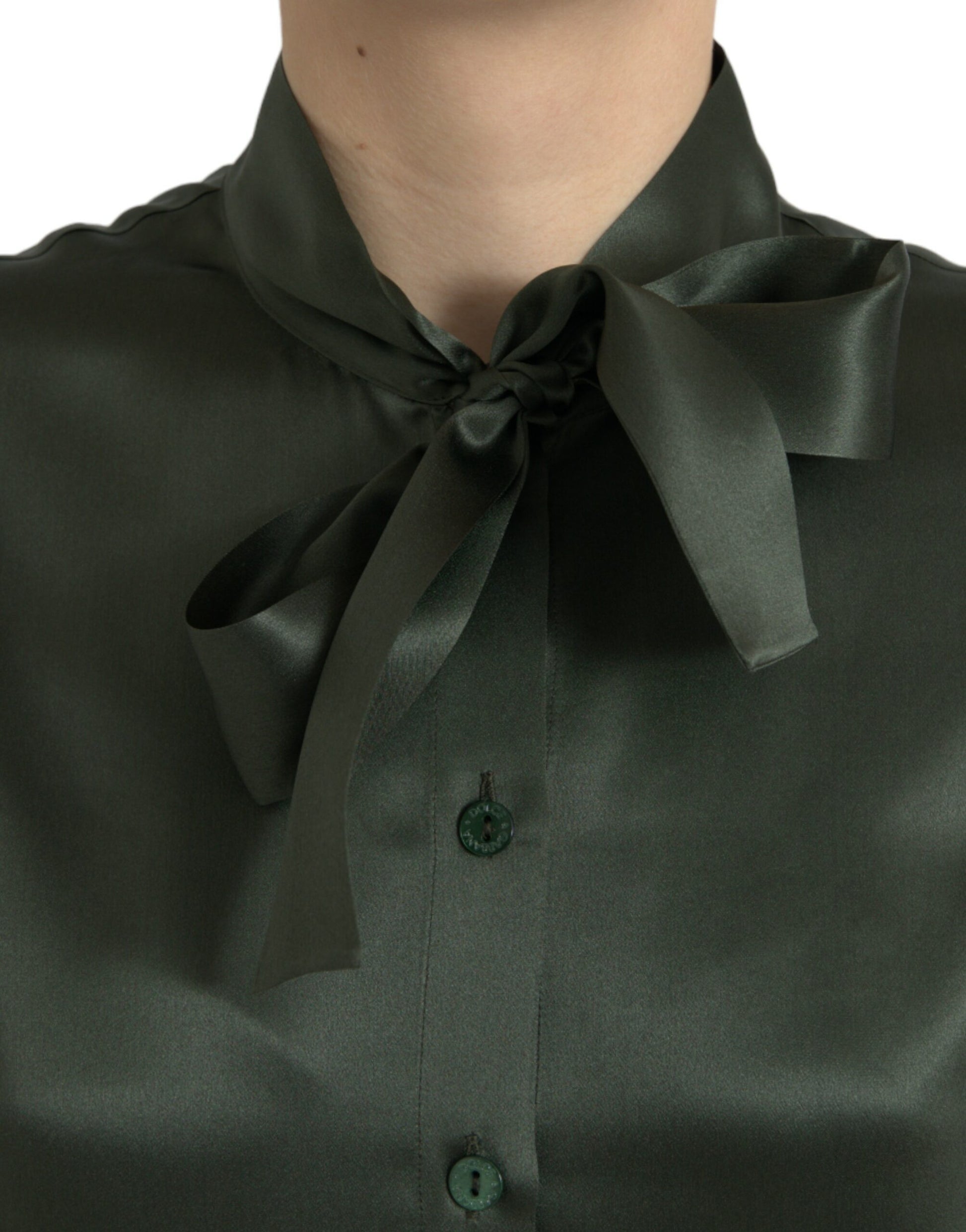 Dolce & Gabbana Gray Long Sleeves Ascot Collar Blouse Top Dolce & Gabbana