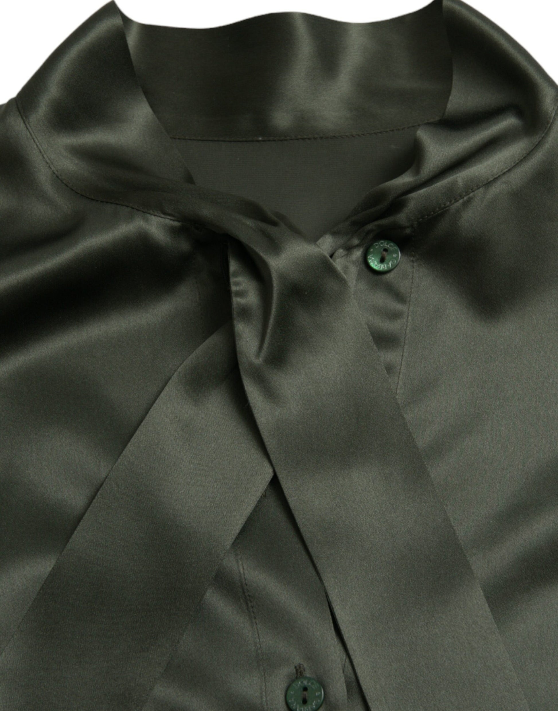 Dolce & Gabbana Gray Long Sleeves Ascot Collar Blouse Top Dolce & Gabbana