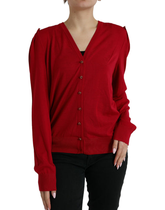 Dolce & Gabbana Red Wool V-neck Buttoned Cardigan Sweater Dolce & Gabbana