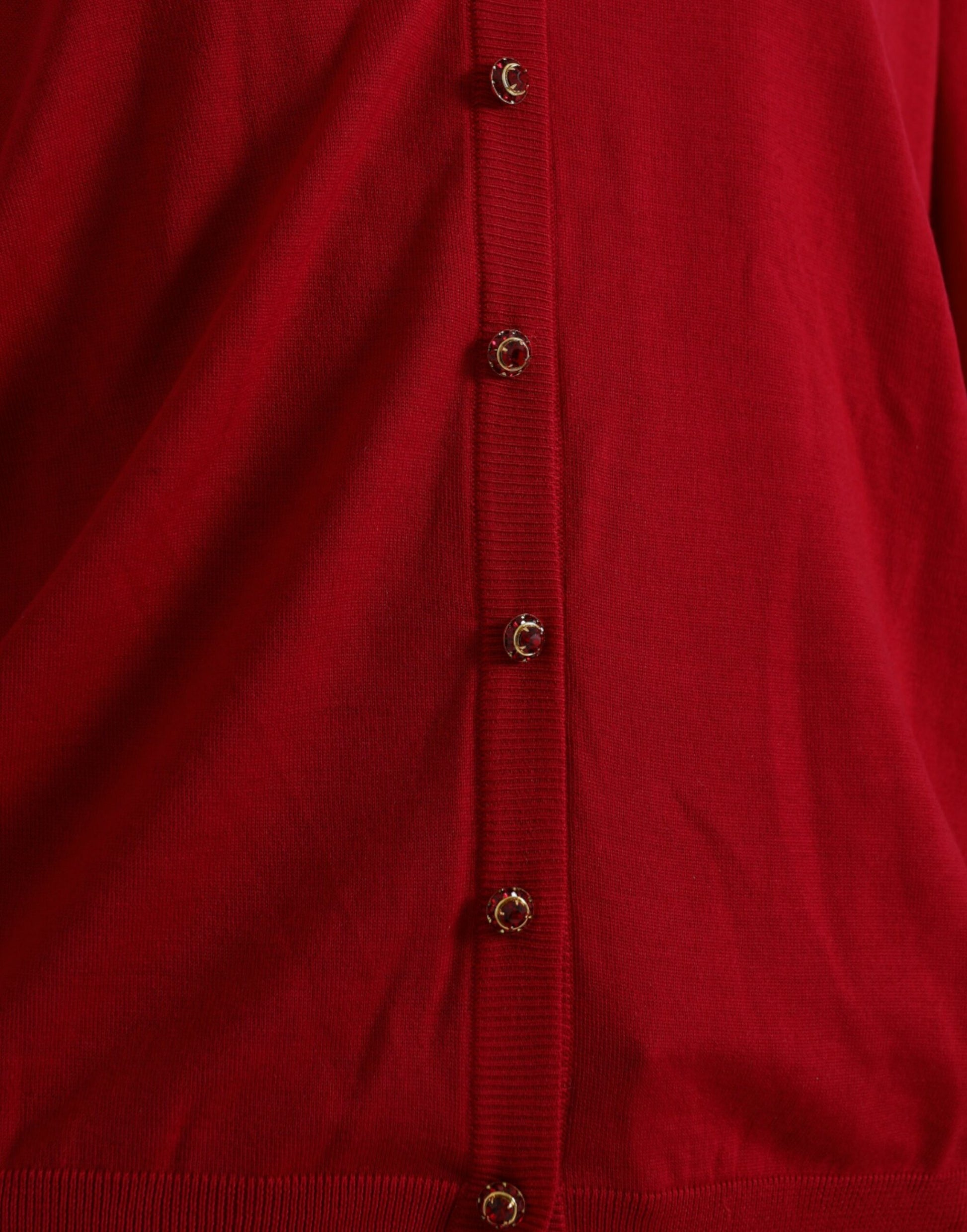 Dolce & Gabbana Red Wool V-neck Buttoned Cardigan Sweater Dolce & Gabbana