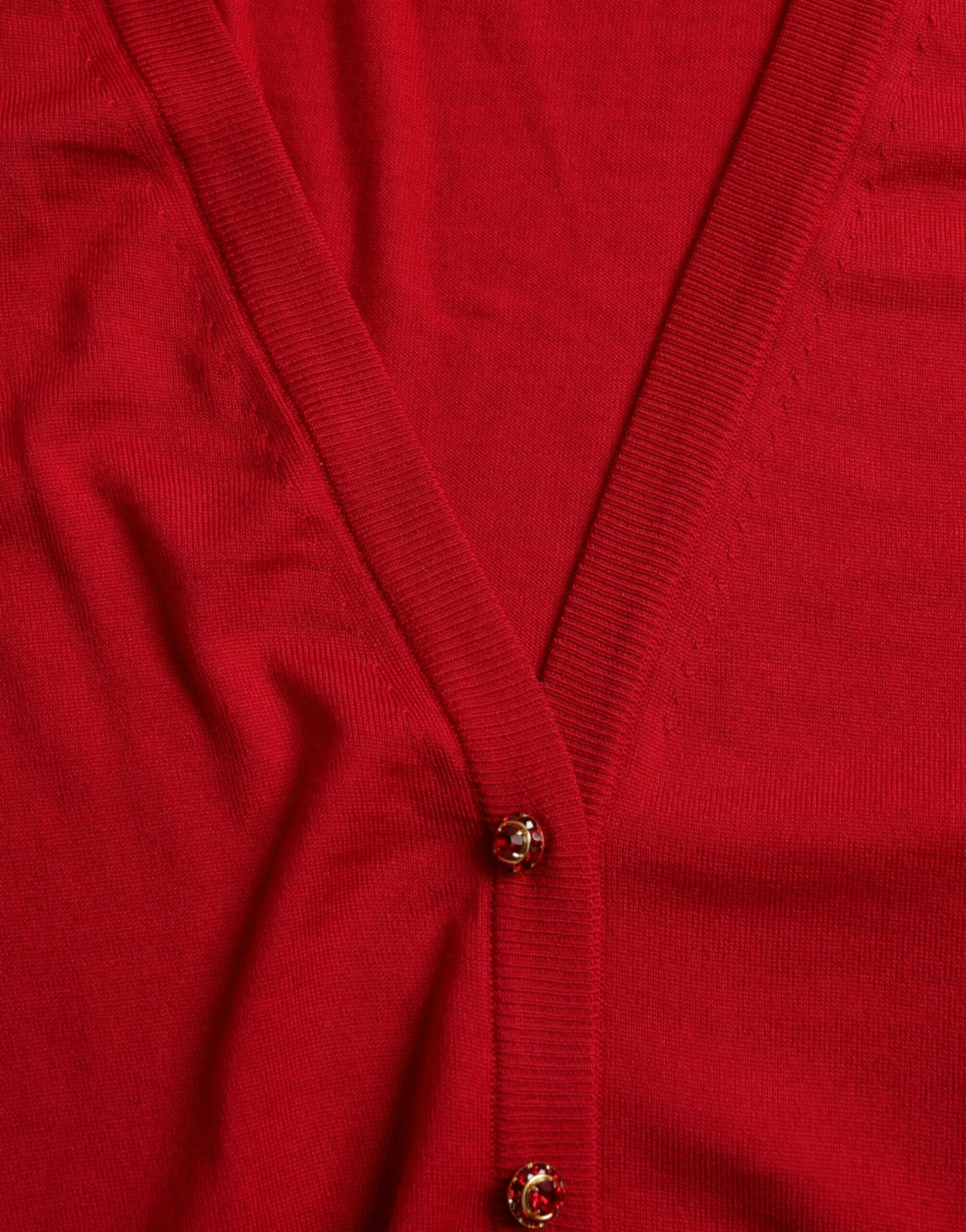 Dolce & Gabbana Red Wool V-neck Buttoned Cardigan Sweater Dolce & Gabbana