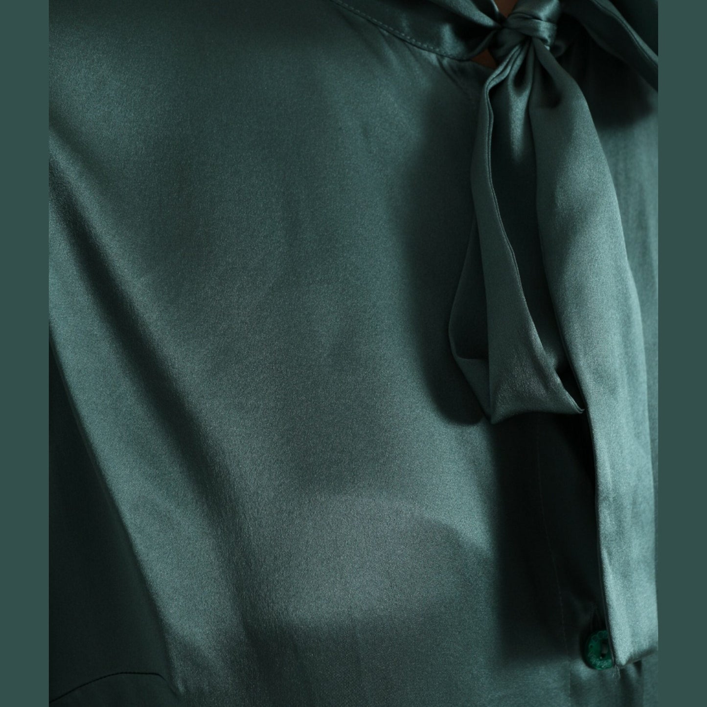 Dolce & Gabbana Dark Green Silk Ascot Collar Blouse Top Dolce & Gabbana