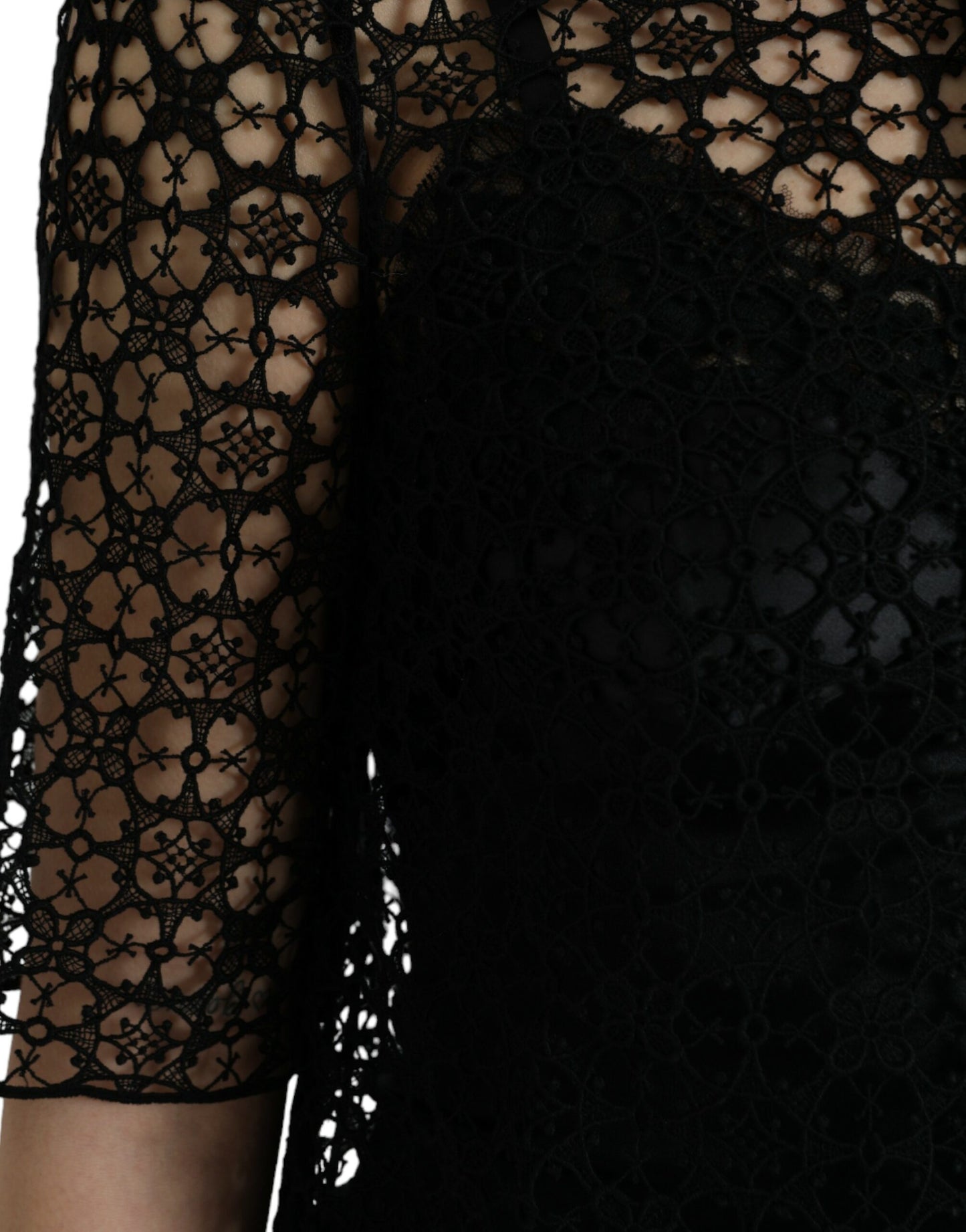 Dolce & Gabbana Black Floral Lace Short Sleeves Blouse Top Dolce & Gabbana