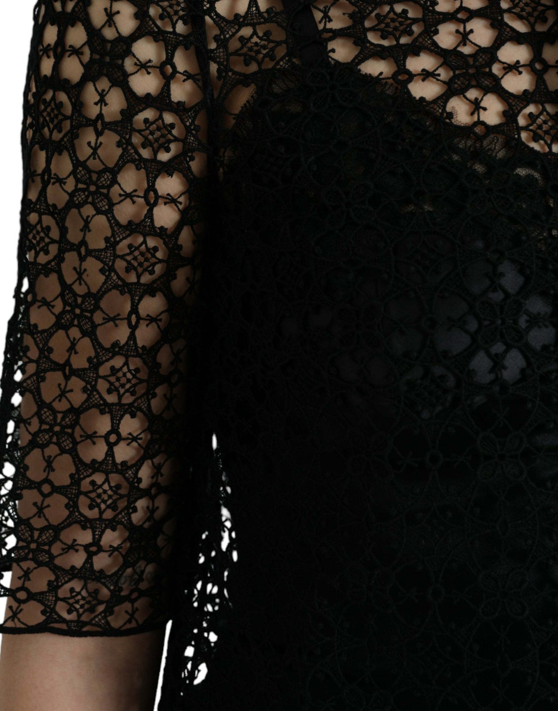 Dolce & Gabbana Black Floral Lace Short Sleeves Blouse Top Dolce & Gabbana