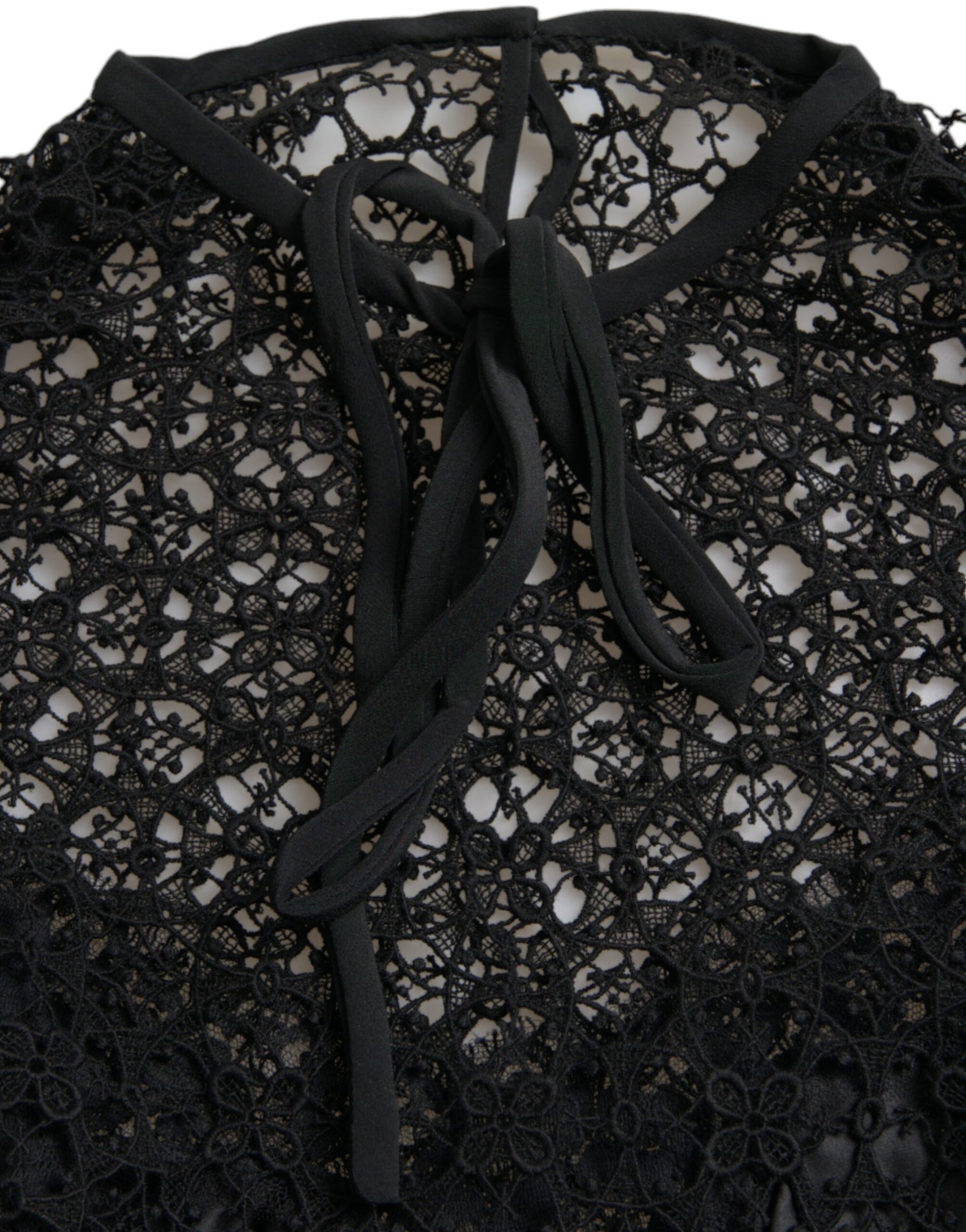 Dolce & Gabbana Black Floral Lace Short Sleeves Blouse Top Dolce & Gabbana