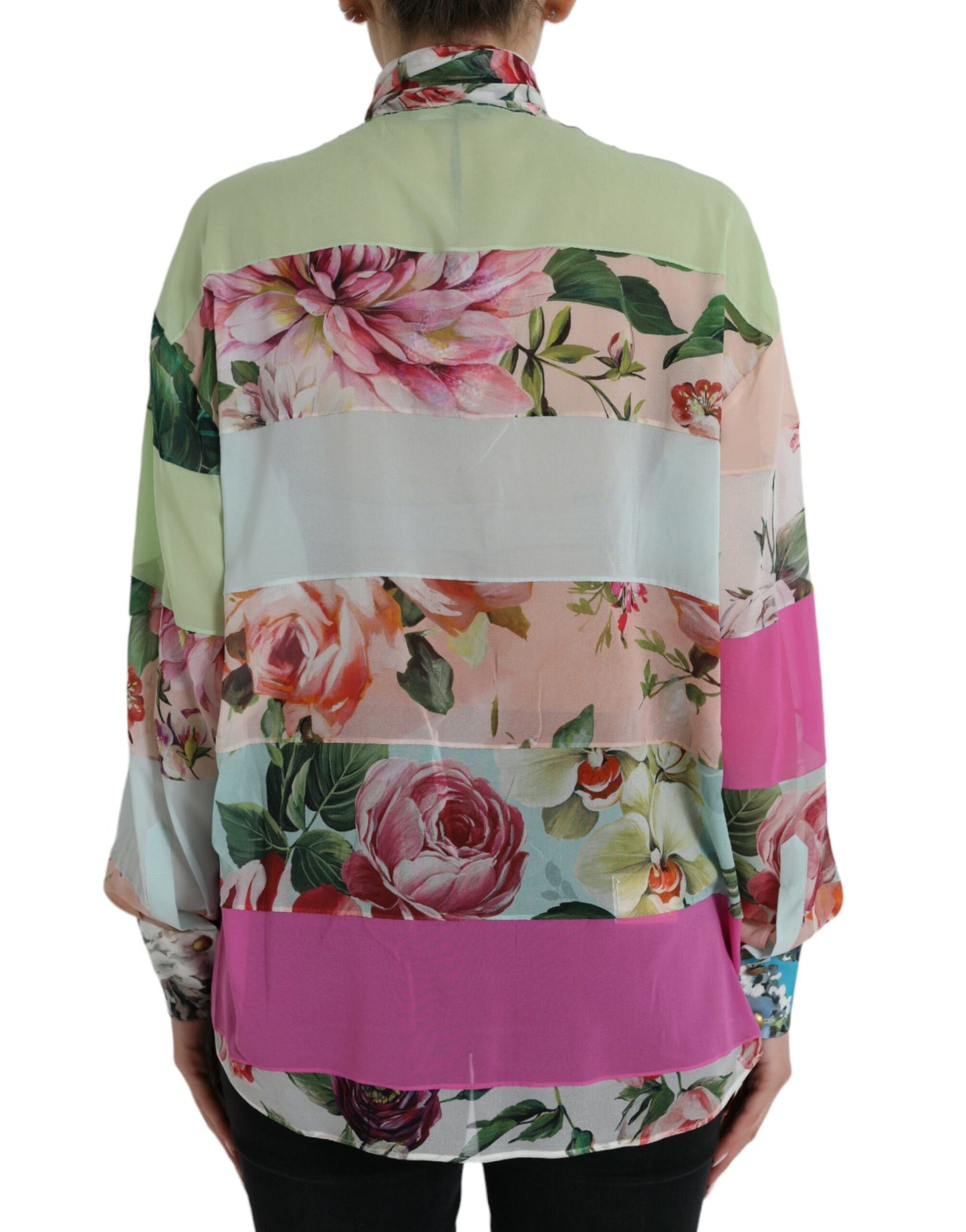 Dolce & Gabbana Multicolor Floral Patchwork Ascot Collar Top Dolce & Gabbana