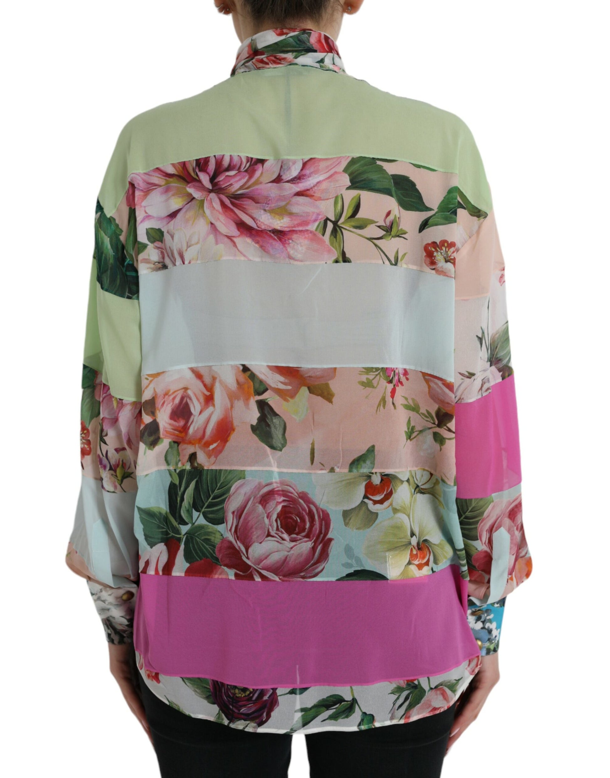 Dolce & Gabbana Multicolor Floral Patchwork Ascot Collar Top Dolce & Gabbana