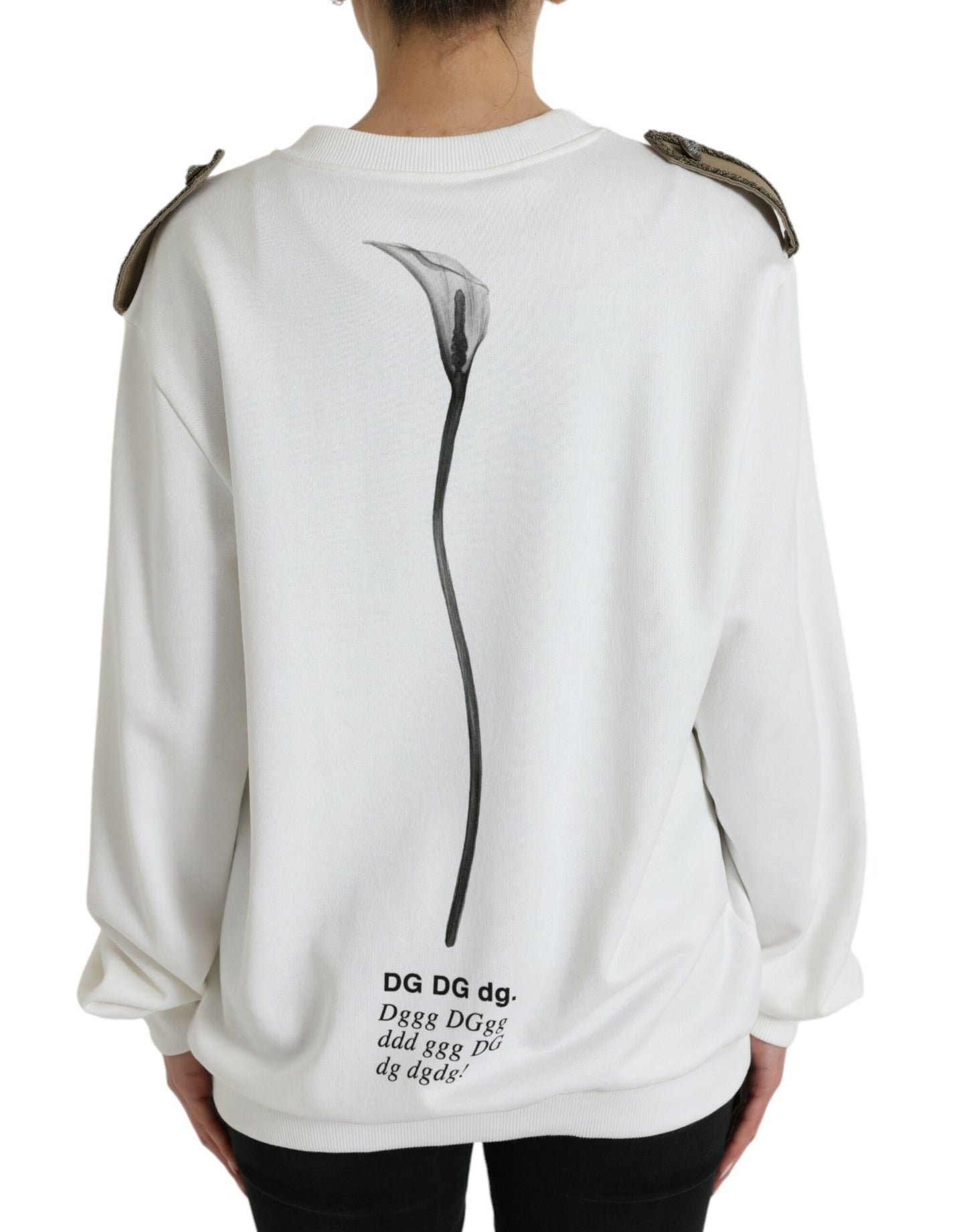 Dolce & Gabbana White Floral Cotton Crew Neck Pullover Sweater Dolce & Gabbana
