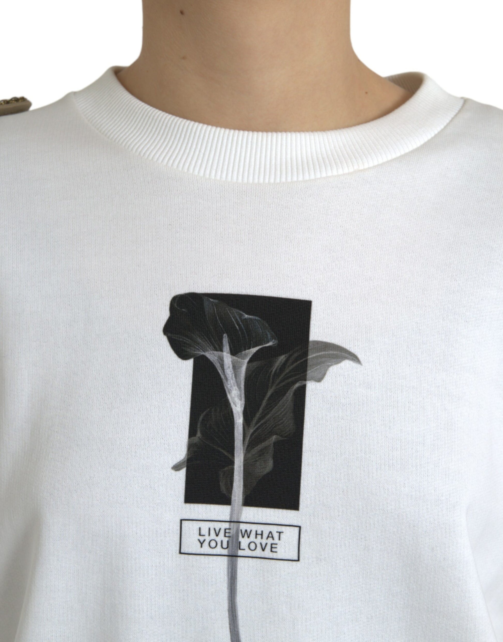 Dolce & Gabbana White Floral Cotton Crew Neck Pullover Sweater Dolce & Gabbana