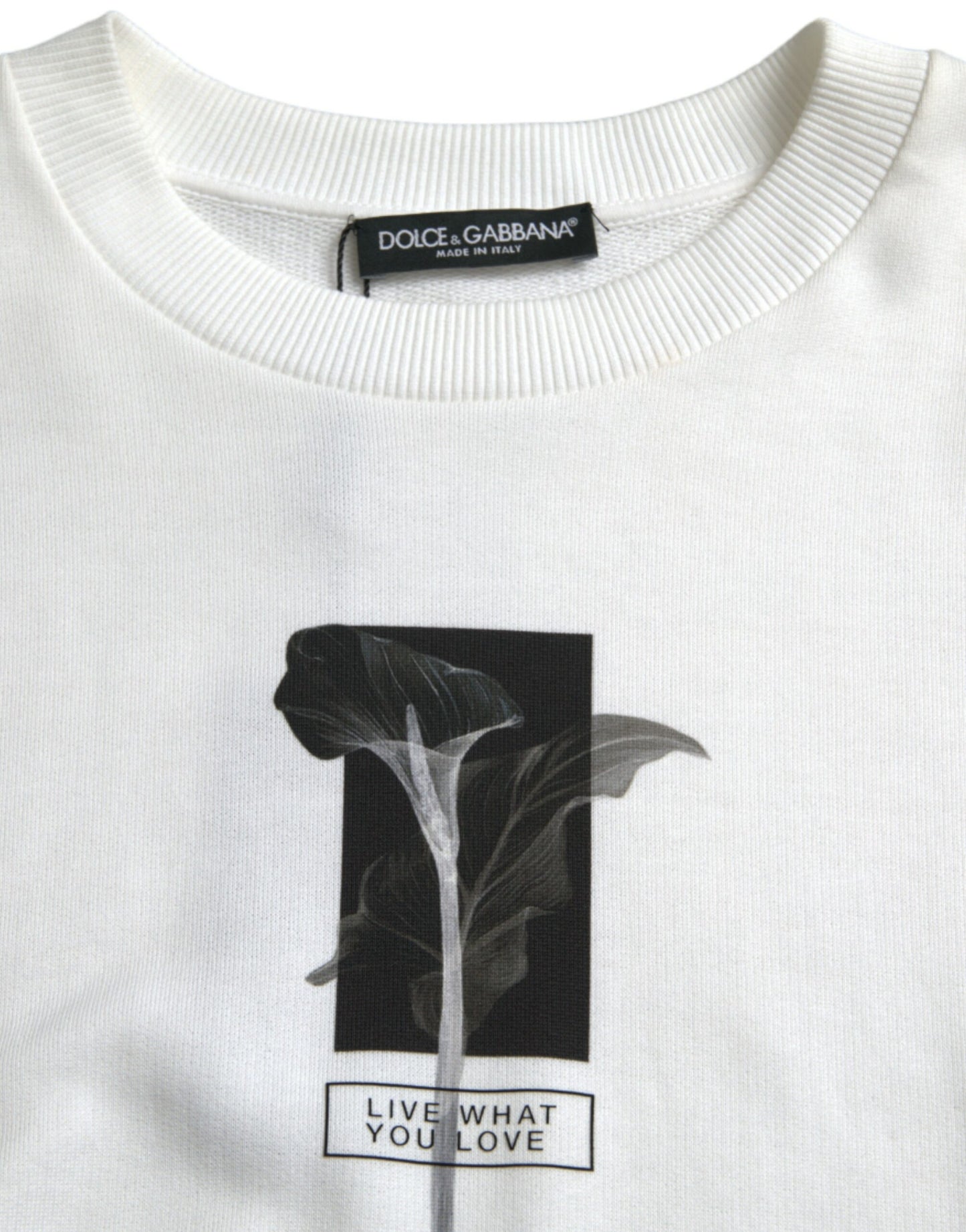 Dolce & Gabbana White Floral Cotton Crew Neck Pullover Sweater Dolce & Gabbana