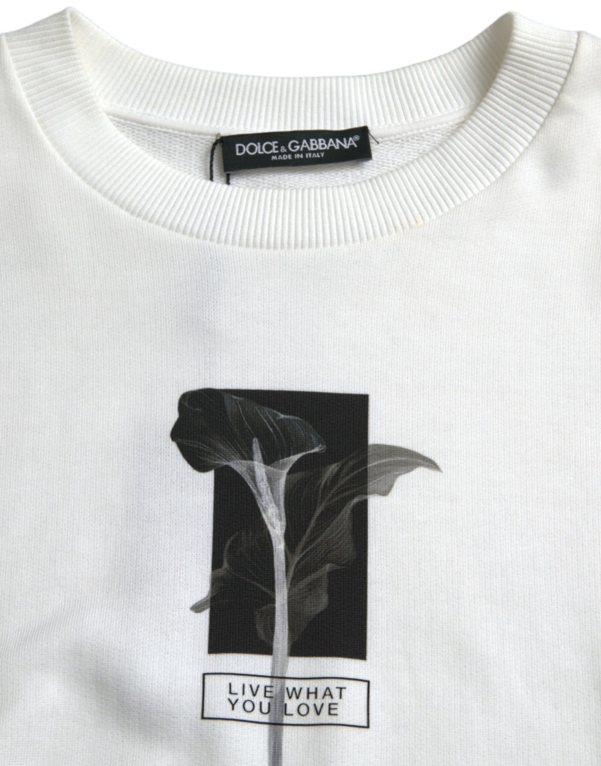 Dolce & Gabbana White Floral Cotton Crew Neck Pullover Sweater Dolce & Gabbana