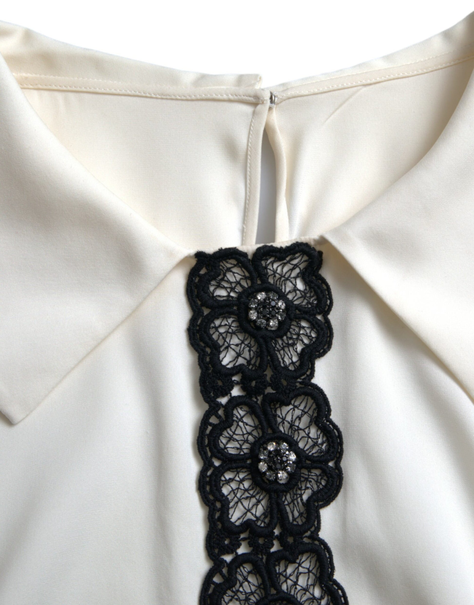 Dolce & Gabbana Off White Silk Lace Trim Short Sleeves Top Dolce & Gabbana