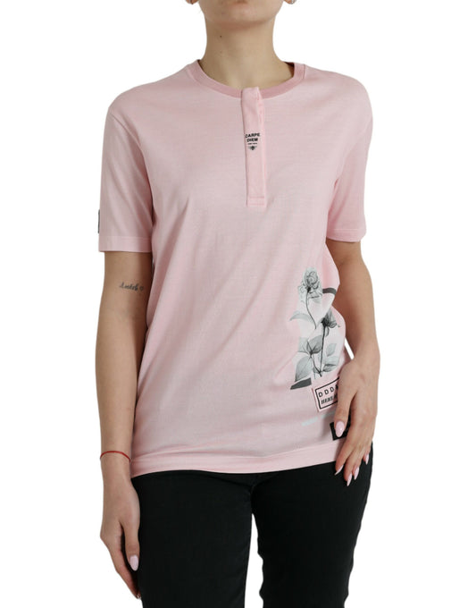 Dolce & Gabbana Pink Floral Print Cotton Short Sleeves T-shirt Dolce & Gabbana