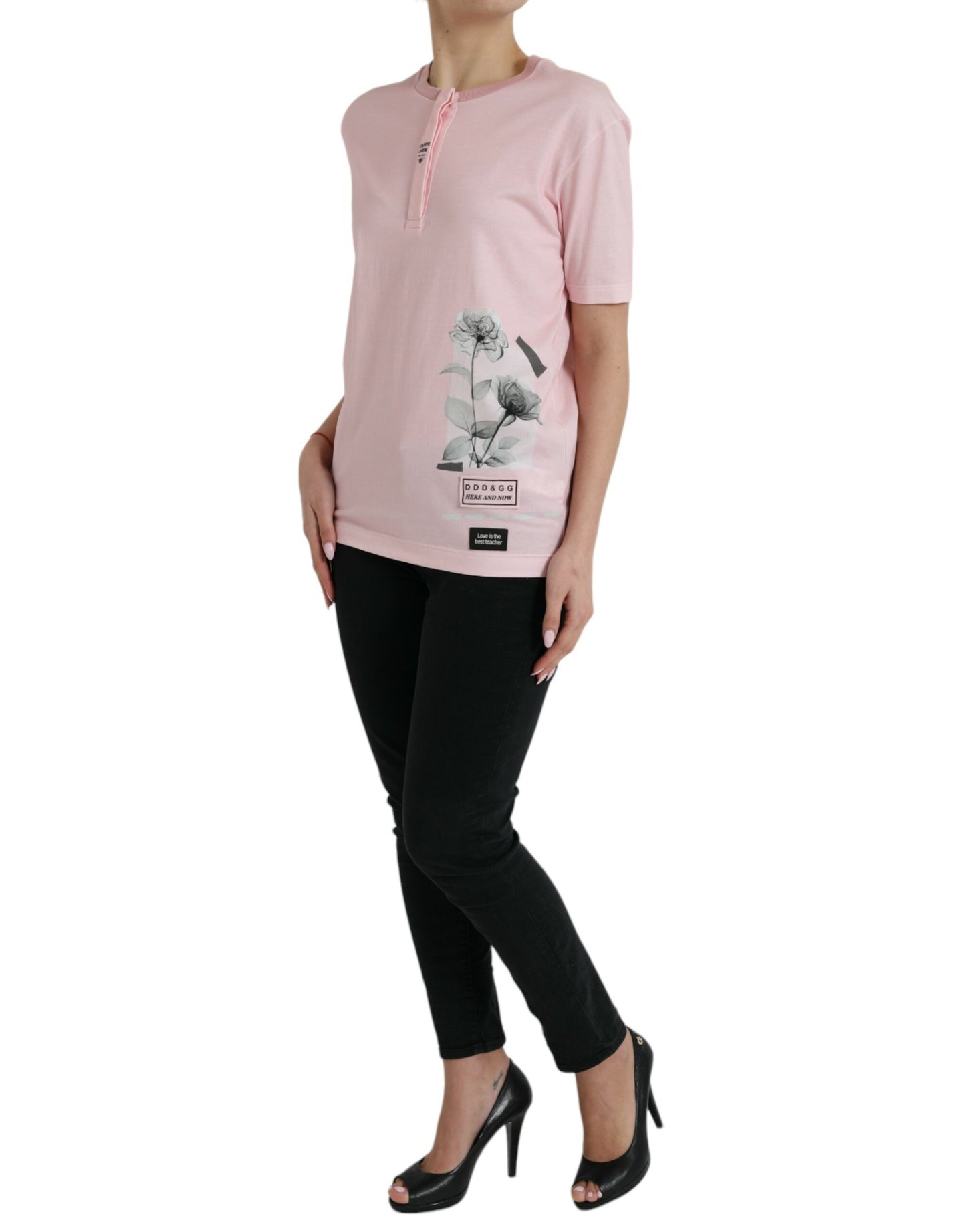 Dolce & Gabbana Pink Floral Print Cotton Short Sleeves T-shirt Dolce & Gabbana