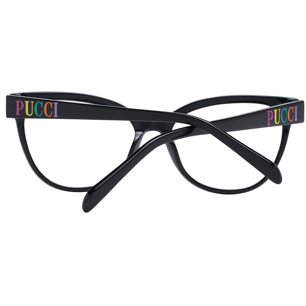 Emilio Pucci black plastic glasses frames with sleek, modern design and rounded lenses for stylish eyewear.